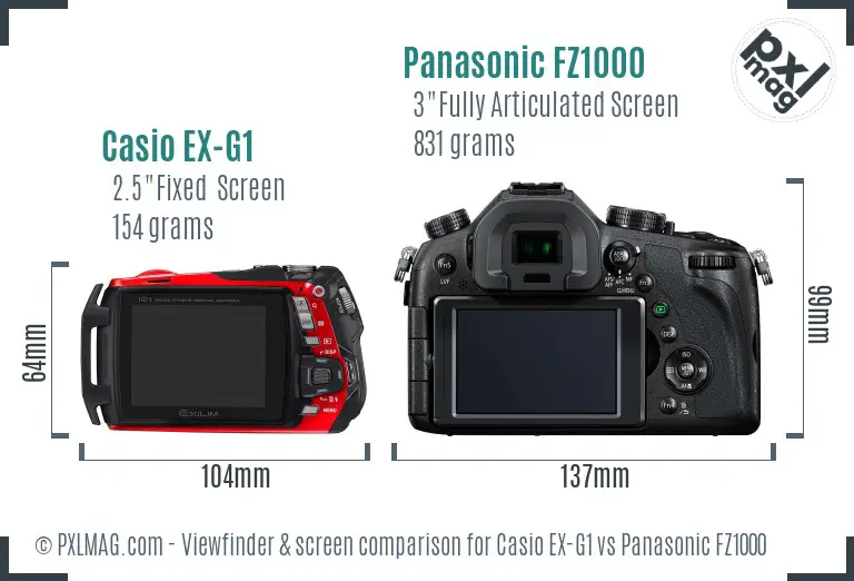Casio EX-G1 vs Panasonic FZ1000 Screen and Viewfinder comparison