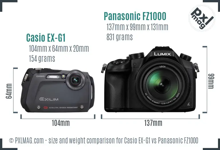 Casio EX-G1 vs Panasonic FZ1000 size comparison