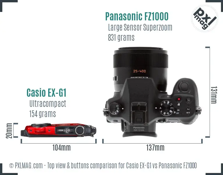 Casio EX-G1 vs Panasonic FZ1000 top view buttons comparison