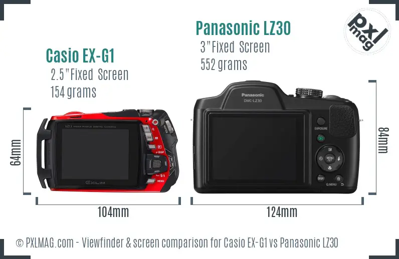 Casio EX-G1 vs Panasonic LZ30 Screen and Viewfinder comparison