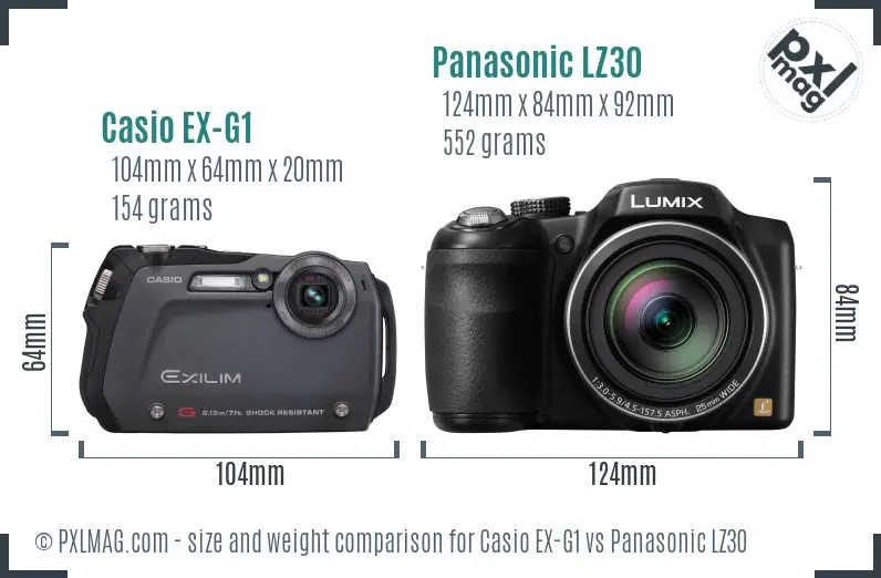 Casio EX-G1 vs Panasonic LZ30 size comparison
