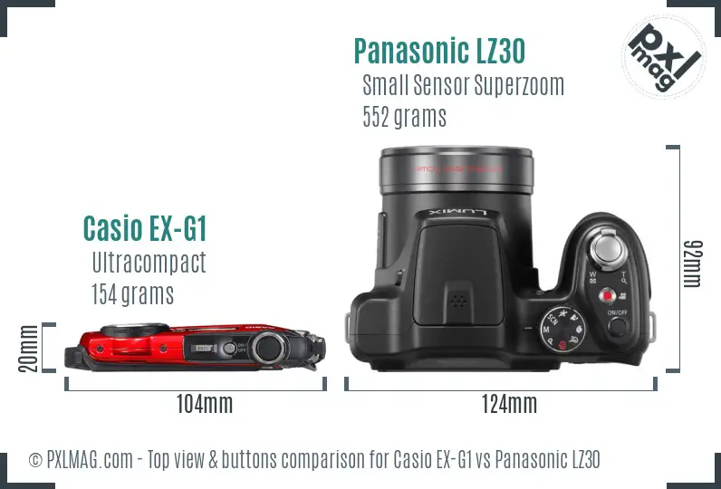 Casio EX-G1 vs Panasonic LZ30 top view buttons comparison