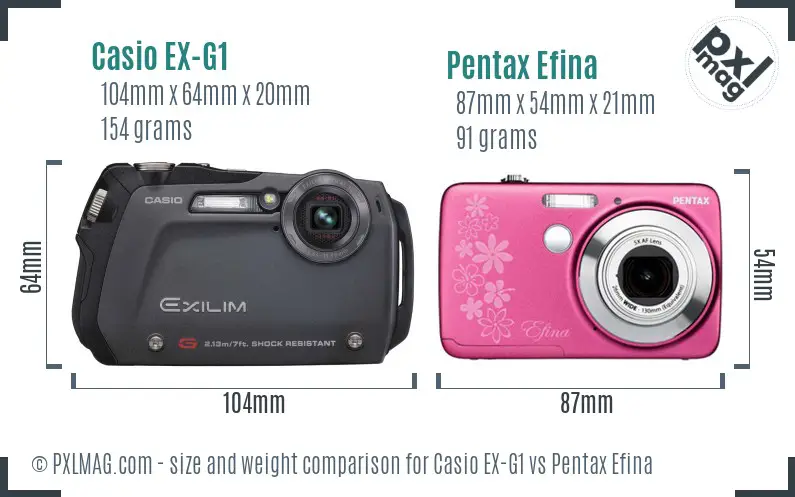Casio EX-G1 vs Pentax Efina size comparison