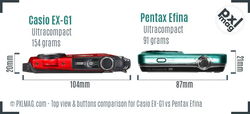 Casio EX-G1 vs Pentax Efina top view buttons comparison