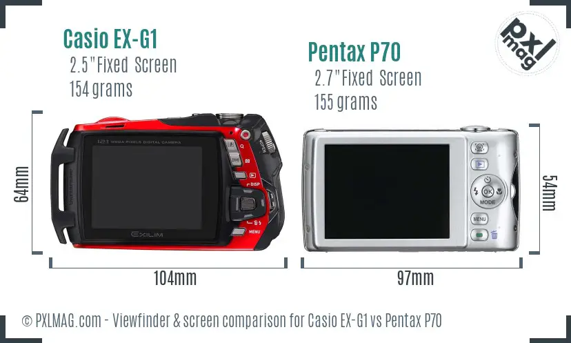 Casio EX-G1 vs Pentax P70 Screen and Viewfinder comparison