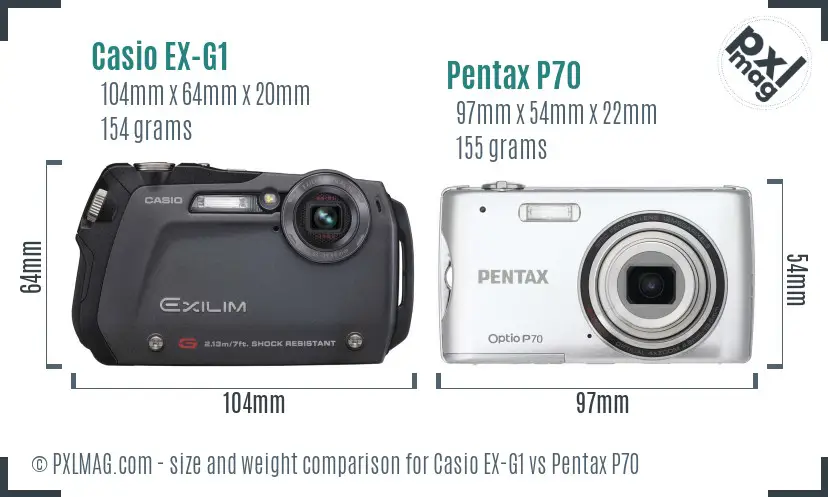 Casio EX-G1 vs Pentax P70 size comparison