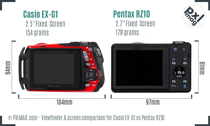 Casio EX-G1 vs Pentax RZ10 Screen and Viewfinder comparison