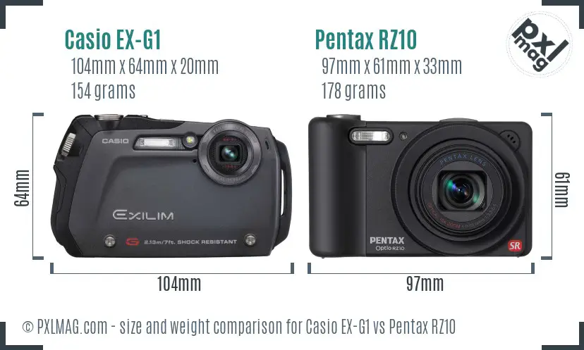 Casio EX-G1 vs Pentax RZ10 size comparison