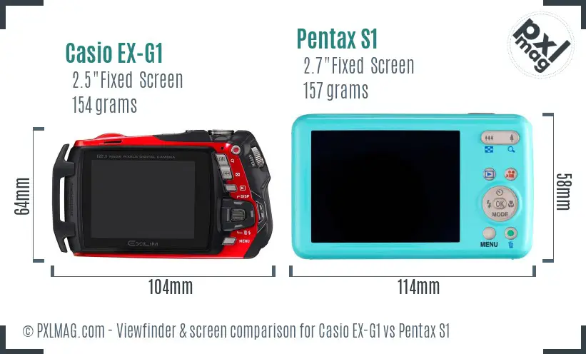 Casio EX-G1 vs Pentax S1 Screen and Viewfinder comparison