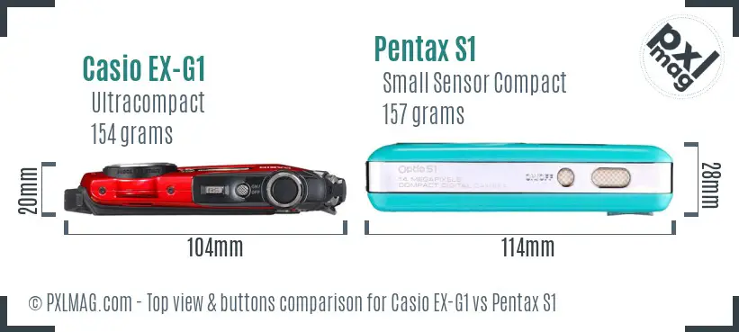 Casio EX-G1 vs Pentax S1 top view buttons comparison