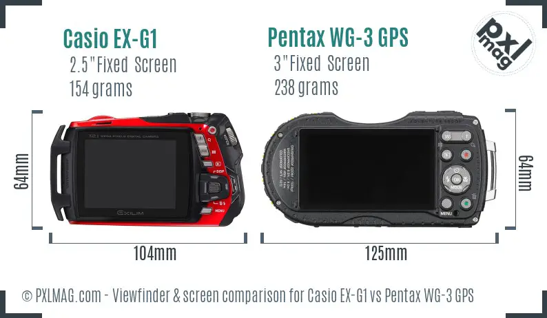 Casio EX-G1 vs Pentax WG-3 GPS Screen and Viewfinder comparison