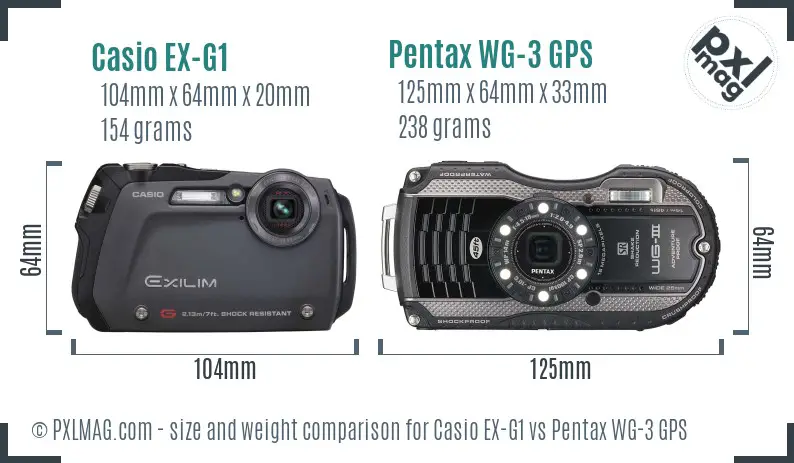 Casio EX-G1 vs Pentax WG-3 GPS size comparison