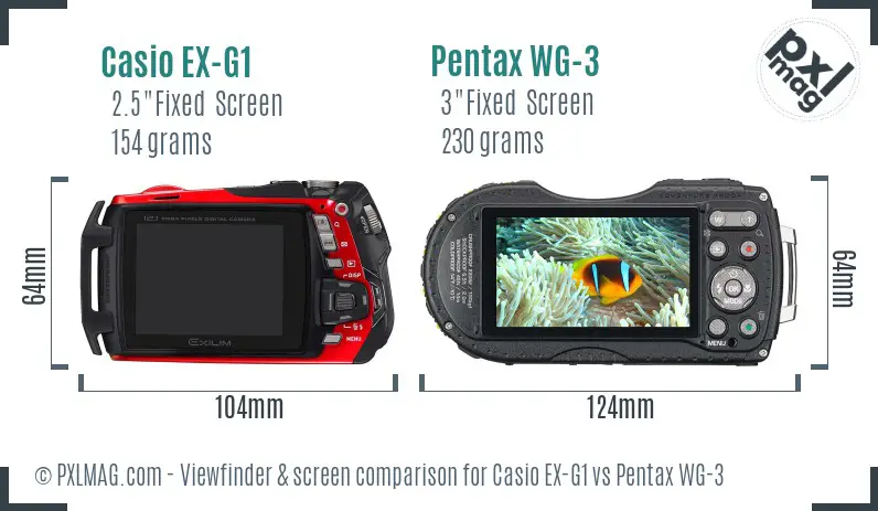 Casio EX-G1 vs Pentax WG-3 Screen and Viewfinder comparison