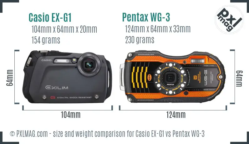 Casio EX-G1 vs Pentax WG-3 size comparison