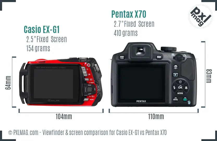 Casio EX-G1 vs Pentax X70 Screen and Viewfinder comparison