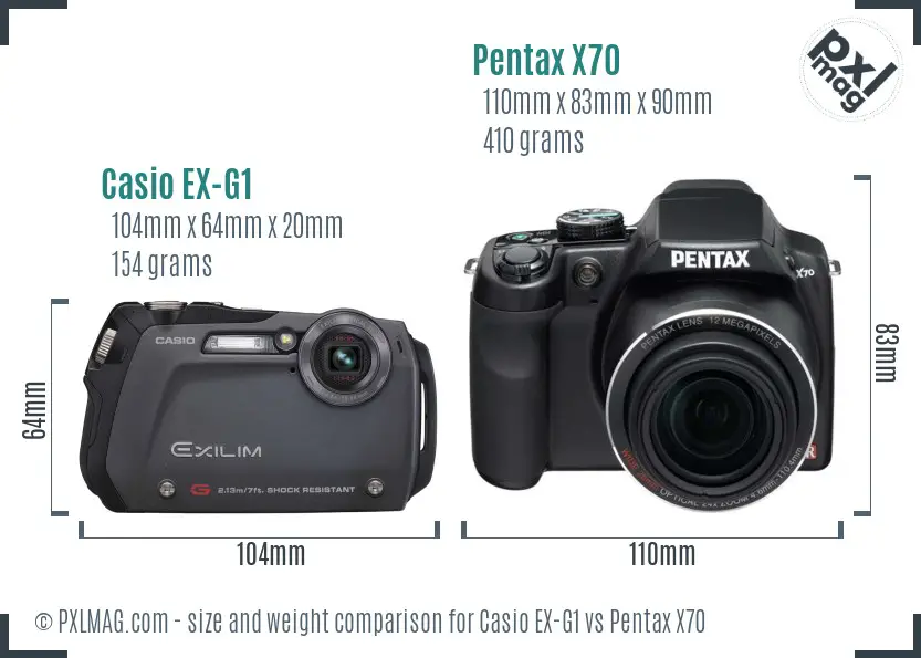 Casio EX-G1 vs Pentax X70 size comparison