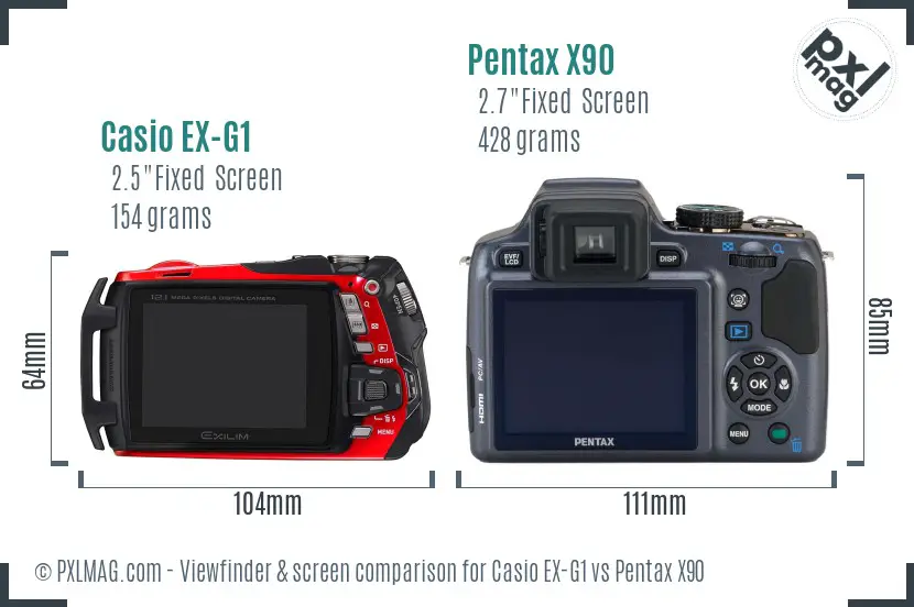 Casio EX-G1 vs Pentax X90 Screen and Viewfinder comparison Casio EX-G1 vs Pentax X90 Screen and Viewfinder comparison