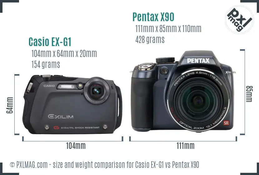 Casio EX-G1 vs Pentax X90 size comparison Casio EX-G1 vs Pentax X90 size comparison