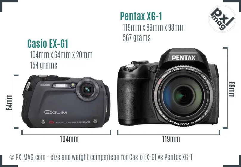 Casio EX-G1 vs Pentax XG-1 size comparison