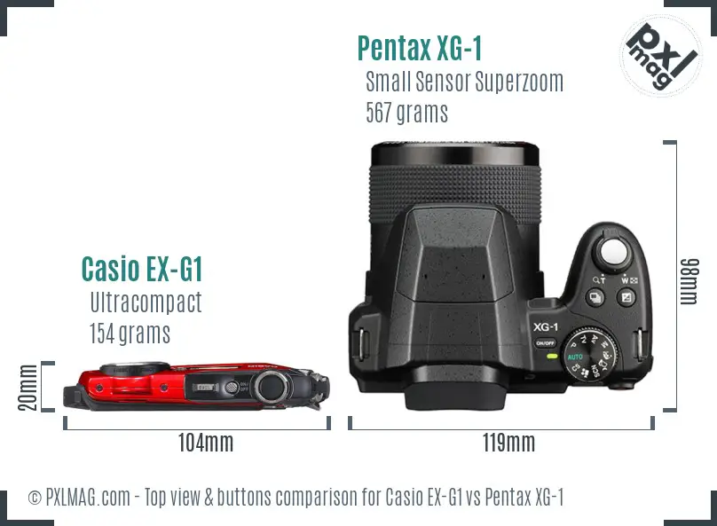 Casio EX-G1 vs Pentax XG-1 top view buttons comparison