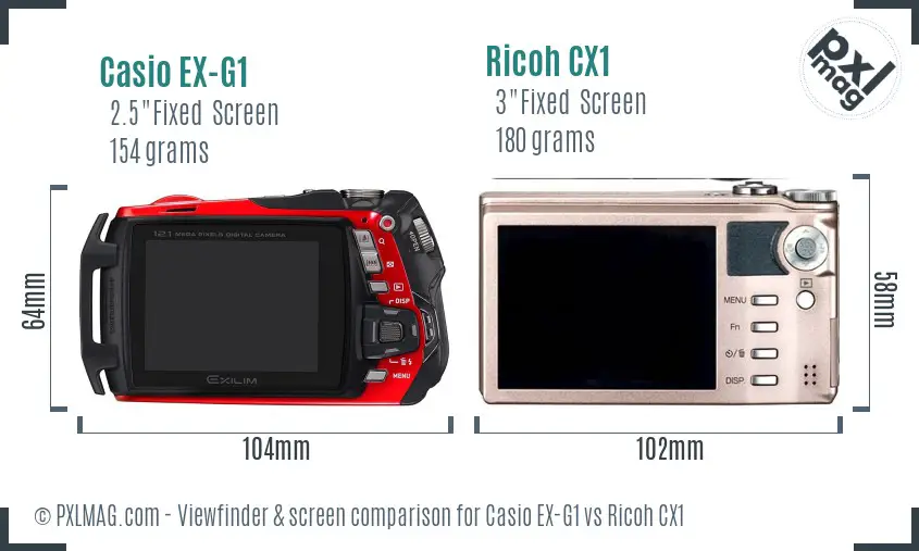 Casio EX-G1 vs Ricoh CX1 Screen and Viewfinder comparison