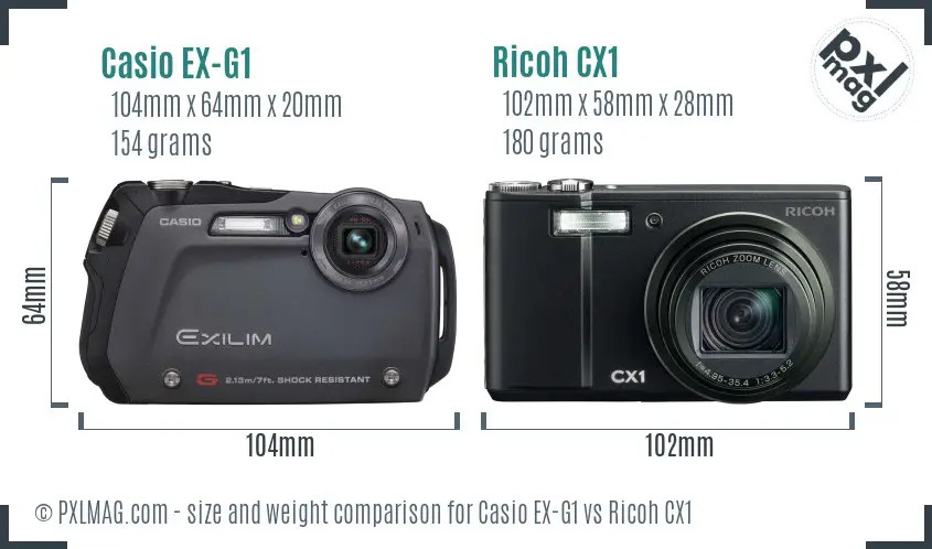 Casio EX-G1 vs Ricoh CX1 size comparison Casio EX-G1 vs Ricoh CX1 size comparison