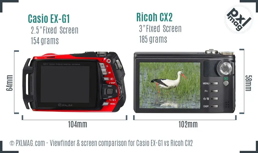 Casio EX-G1 vs Ricoh CX2 Screen and Viewfinder comparison