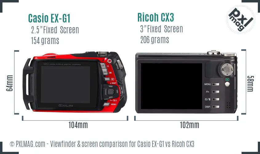 Casio EX-G1 vs Ricoh CX3 Screen and Viewfinder comparison
