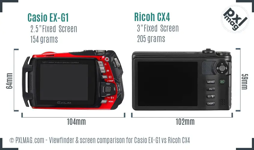 Casio EX-G1 vs Ricoh CX4 Screen and Viewfinder comparison
