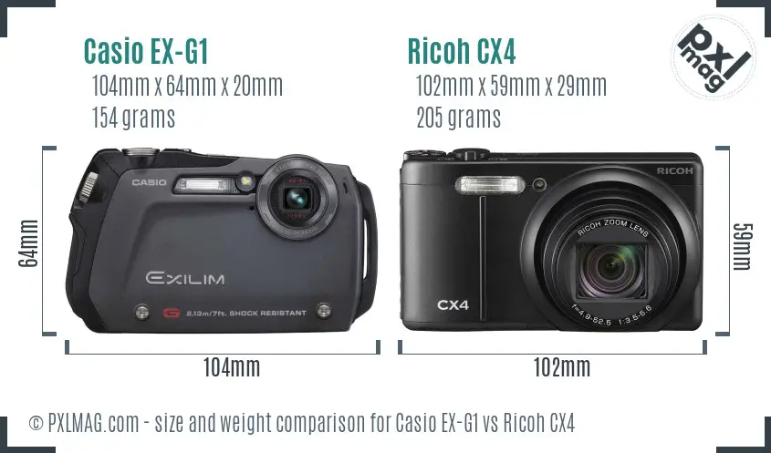 Casio EX-G1 vs Ricoh CX4 size comparison