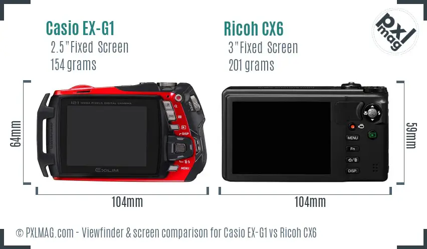 Casio EX-G1 vs Ricoh CX6 Screen and Viewfinder comparison