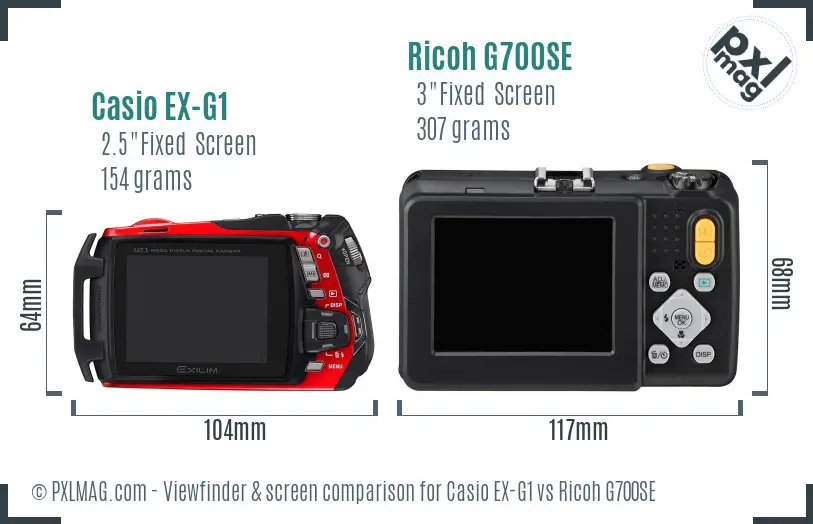 Casio EX-G1 vs Ricoh G700SE Screen and Viewfinder comparison