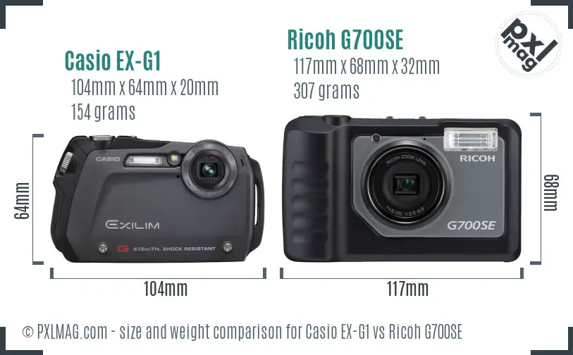 Casio EX-G1 vs Ricoh G700SE size comparison