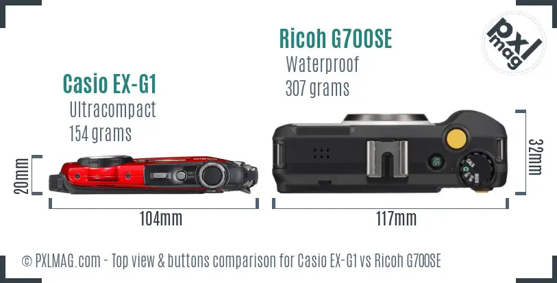 Casio EX-G1 vs Ricoh G700SE top view buttons comparison