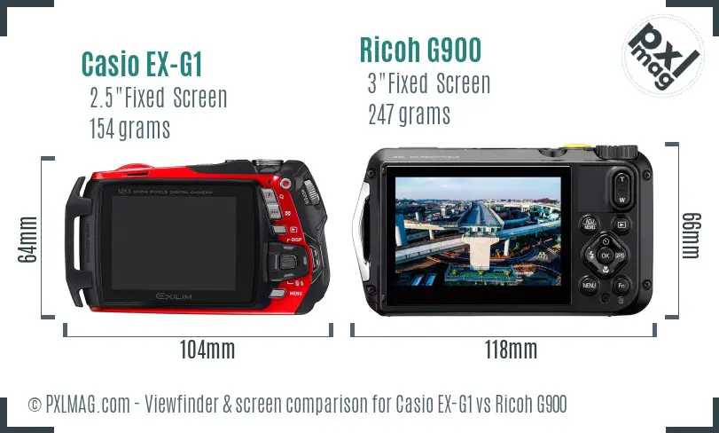 Casio EX-G1 vs Ricoh G900 Screen and Viewfinder comparison