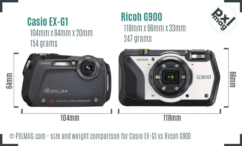 Casio EX-G1 vs Ricoh G900 size comparison