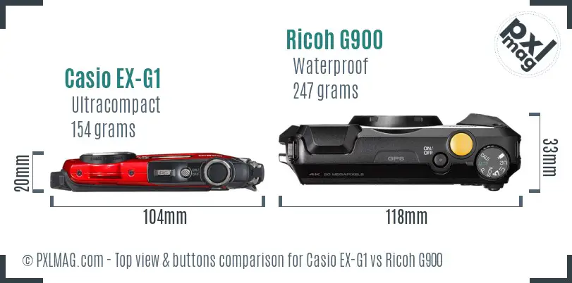 Casio EX-G1 vs Ricoh G900 top view buttons comparison
