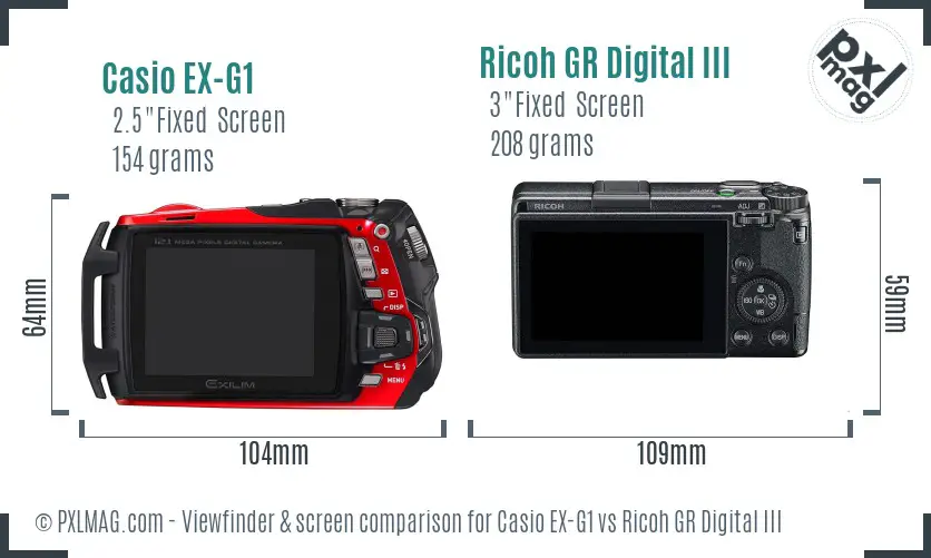 Casio EX-G1 vs Ricoh GR Digital III Screen and Viewfinder comparison