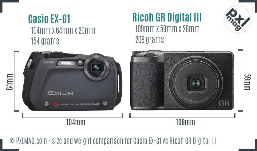 Casio EX-G1 vs Ricoh GR Digital III size comparison