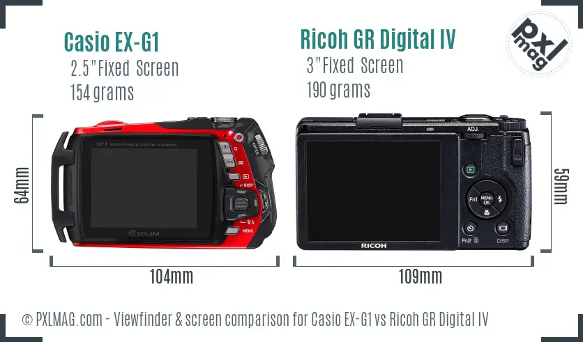 Casio EX-G1 vs Ricoh GR Digital IV Screen and Viewfinder comparison