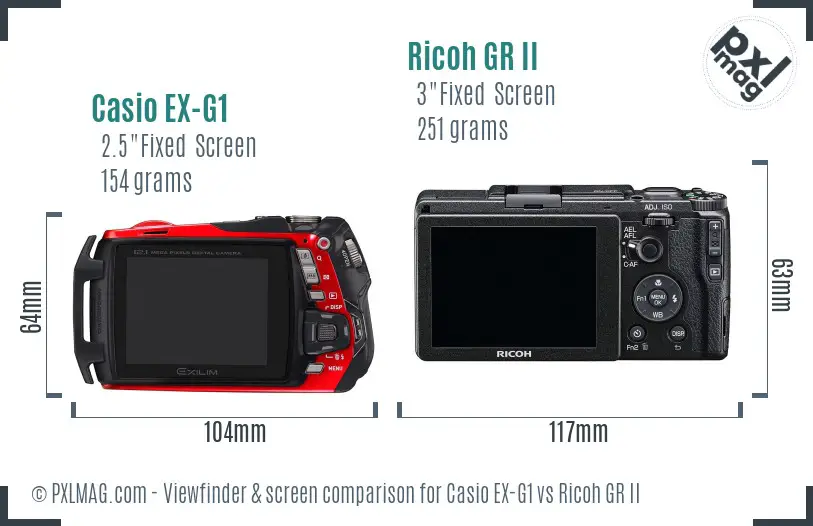 Casio EX-G1 vs Ricoh GR II Screen and Viewfinder comparison