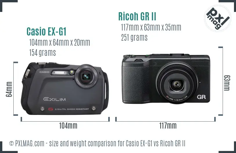 Casio EX-G1 vs Ricoh GR II size comparison