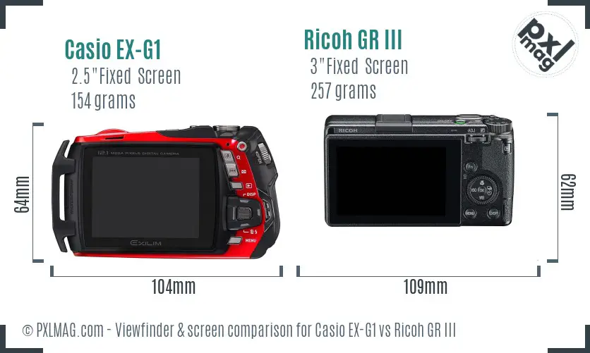 Casio EX-G1 vs Ricoh GR III Screen and Viewfinder comparison