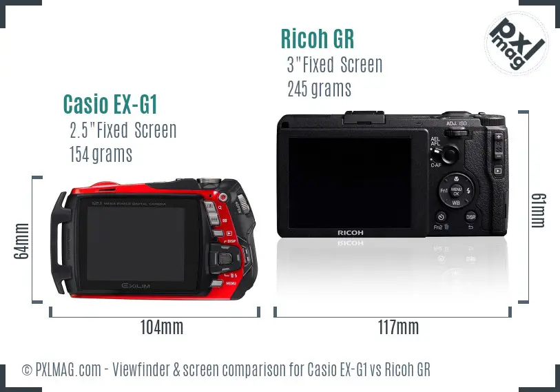Casio EX-G1 vs Ricoh GR Screen and Viewfinder comparison