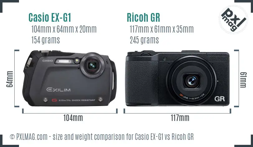 Casio EX-G1 vs Ricoh GR size comparison