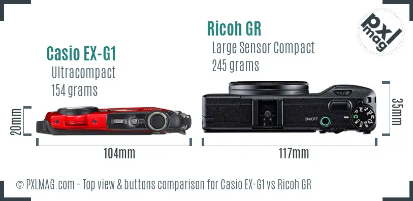 Casio EX-G1 vs Ricoh GR top view buttons comparison