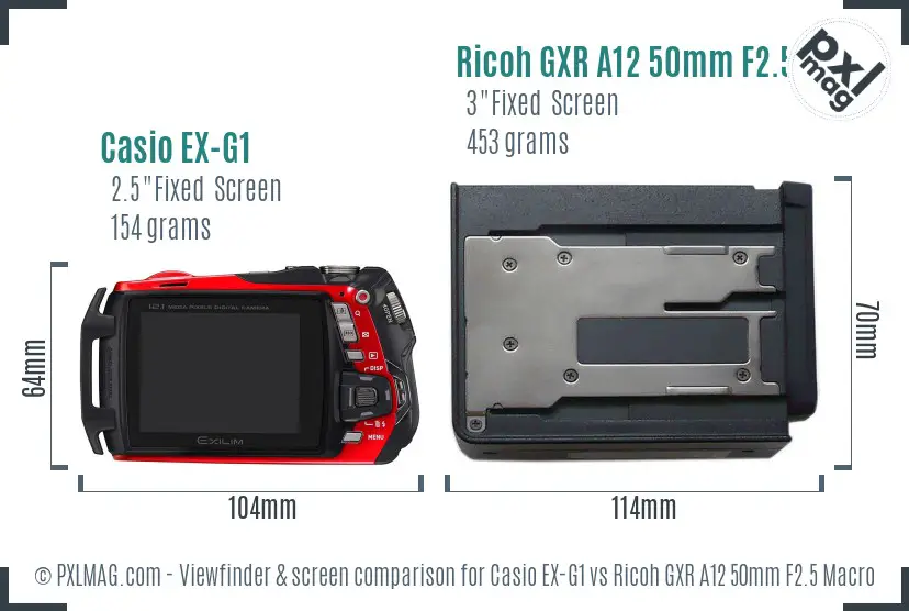 Casio EX-G1 vs Ricoh GXR A12 50mm F2.5 Macro Screen and Viewfinder comparison