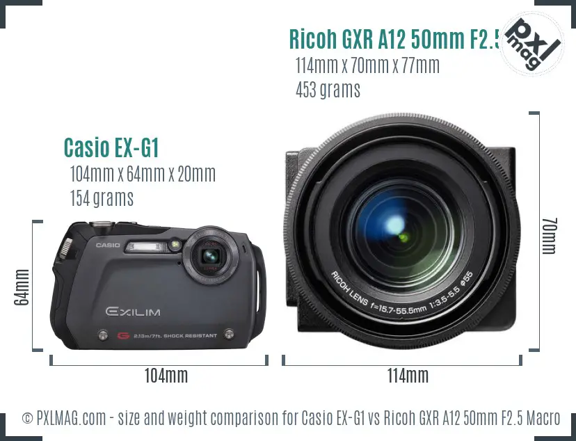 Casio EX-G1 vs Ricoh GXR A12 50mm F2.5 Macro size comparison