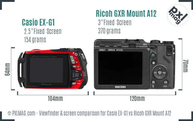 Casio EX-G1 vs Ricoh GXR Mount A12 Screen and Viewfinder comparison Casio EX-G1 vs Ricoh GXR Mount A12 Screen and Viewfinder comparison