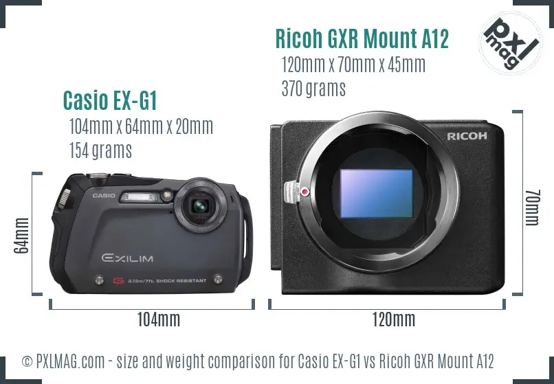 Casio EX-G1 vs Ricoh GXR Mount A12 size comparison Casio EX-G1 vs Ricoh GXR Mount A12 size comparison